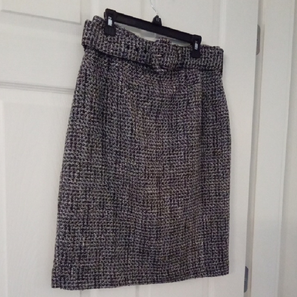 Michele Women's Vintage Variegated Tweed Pencil Skirt With Matching Belt Size 8